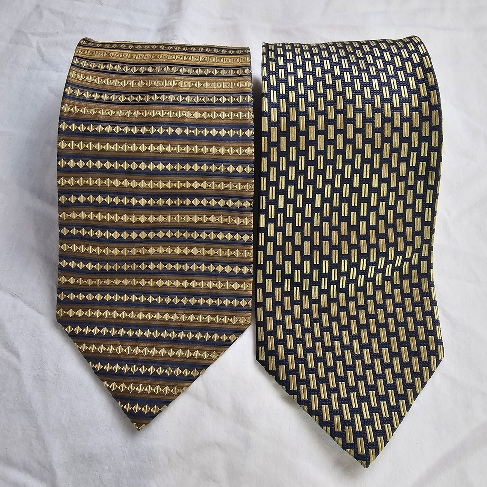 Chas Reed & Co Collection Men's 100% Silk Necktie Lot of 2 Ties Gold & Blue